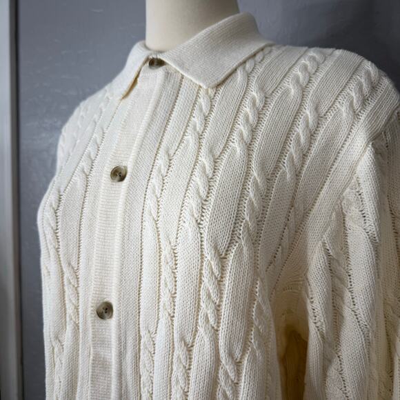 Old Navy Mens TexturedButton Down Long Sleeve Knit Sweater, Cream, L Tall 504455 - Picture 2 of 5